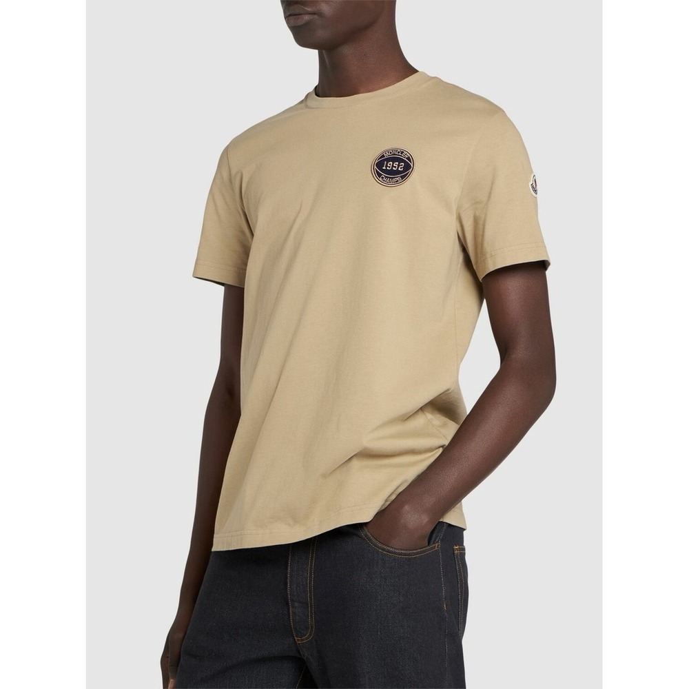 Moncler Mens 1952 Champs Patch Tan Cotton Luxury Streetwear T-Shirt Size S